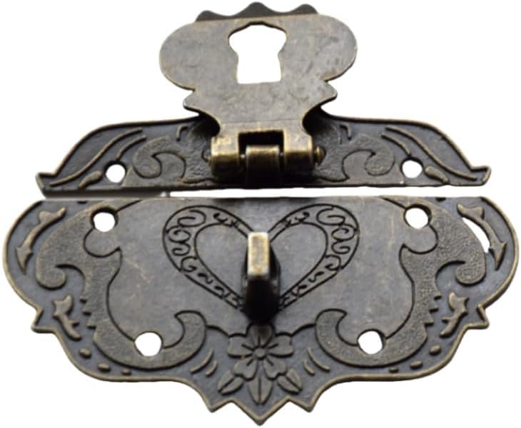 Image of Wooden Box Hasp Latch and Heart shape Padlock with Key for Jewelry Trinket Box, Bronze Antique Latch Hasp（Zinc Alloy）
