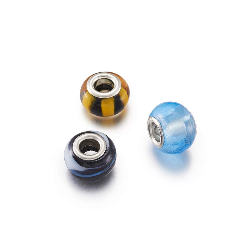 Lot De 5 Perles Lampwork (verre De Murano) Et Argent - Dimensions 14x8mm, Trou 4.5mm - Artisanat Français
