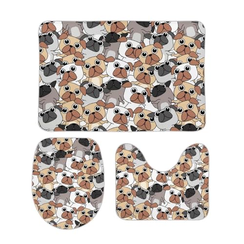 トイレマット 3点セット 可愛い 犬柄 子犬 アニメ フタカバー 便座カバー 洗える お風呂マット ふわふわ 滑り止め U型 O型 兼用 ズレない おしゃれ 吸水速乾 40cm x 60cm
