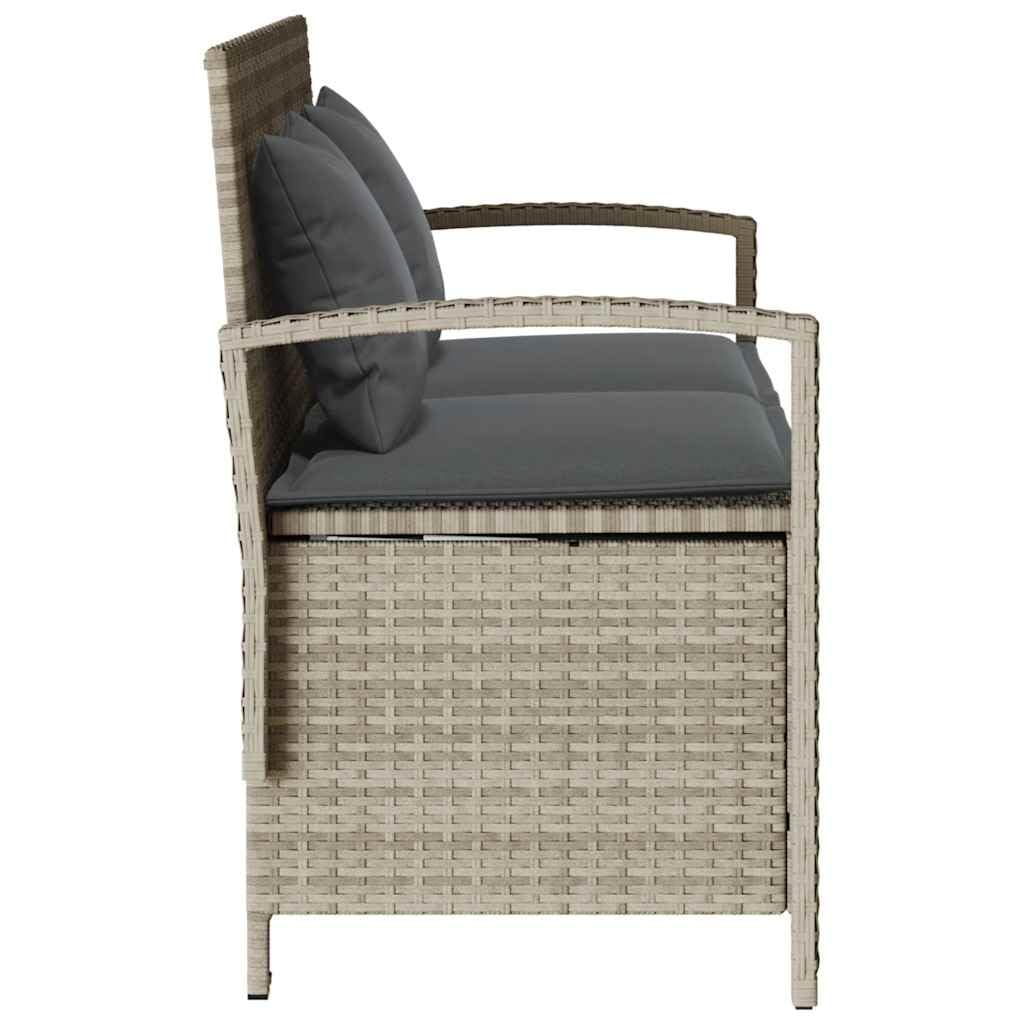 SYDE Banco de Jardín con Almacenaje, Ratán Sintético, Gris Claro | Asiento Exterior con Cojín Desenfundable, Bolsa Impermeable, Resorte de Gas, Lavable