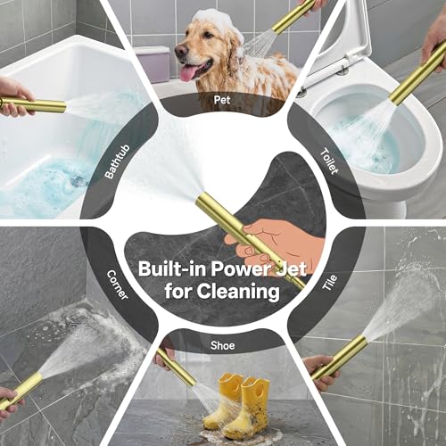 Image of Veken All Metal 10 inch Shower Head with Handheld, Luxurious Square Double Rain Shower Heads with Spray Combo, Dual High Pressure Detachable Rainfall Showerhead with Extension Arm, Long Hose,Brushed Gold