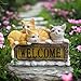 Solar Garden Outdoor Statues - Three Kittens with LED Lights Welcome Sign, Yard Decorations Outdoor, Three Kittens Solar Statues for Terrace, Balcony, Courtyard, Furniture Decoration, for Gift Giving