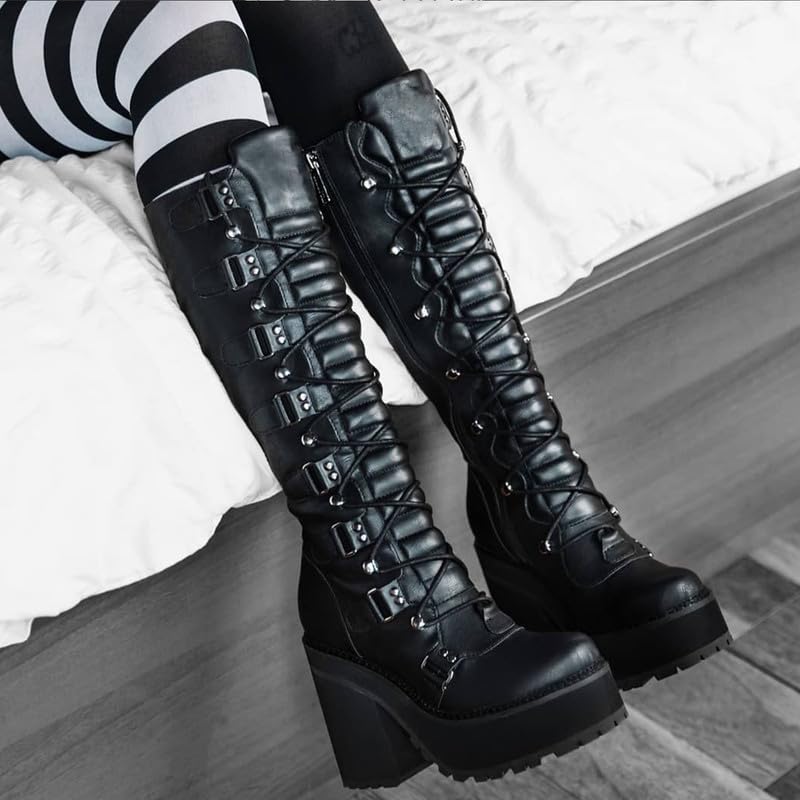 AMINUGAL Black Knee High Boots Womens3