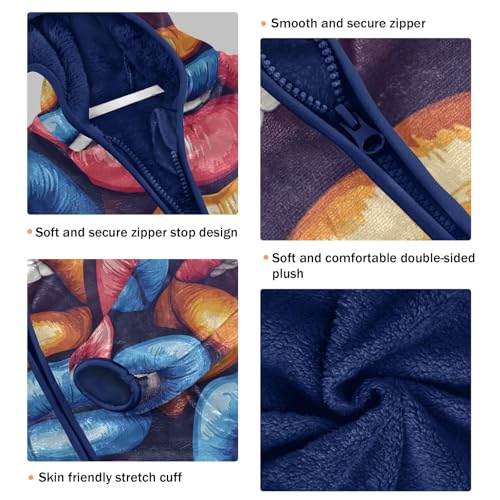 Colorful Lips Art Pattern Toddler Fleece Jacket Girl Boys Hooded Fleece Jacket Coat Warm Outwear Zip-up 3-10T3