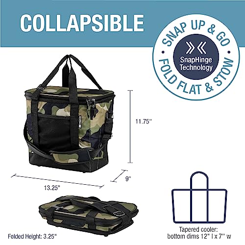CleverMade Collapsible Insulated Cooler Bag – 24 Can Leakproof Soft Cooler for Beach, Travel, Car – Shoulder Strap, Bottle Opener – Camo