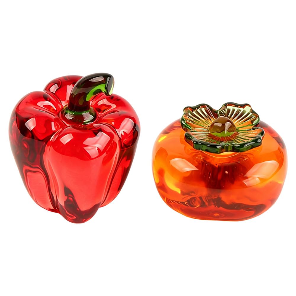 Jehoshaphat Aurichalceous 2Pcs Coloured Glaze Pepper Ornaments, Transparent Crystal Chili Mini Figurines, Compact Tabletop Home Decor, Tiny Collectible Craft Statues For Indoor Display