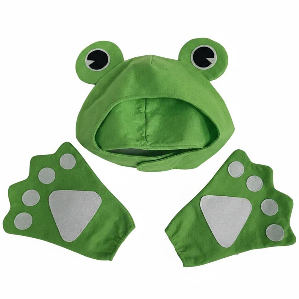 Ppmter 3 Pcs Frog Costume Accessory Set, Green Frog Gloves and Hat for Adult Cosplay Outfit Halloween Party Costume Props
