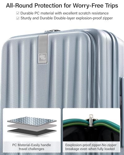 Image of Hanke 45cm Expandable Mini Cabin Trolley Bags, Hard Shell Polycarbonate Top Opening Suitcase, 8 Silent Spinner Wheels, Lightweight Carry On Luggage for Daily Commute & Short Travel,Grey