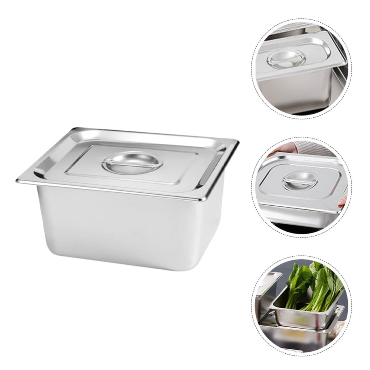 Lot de 2 Set de Set de Plateaux de Buffet en Acier Inoxydable Argenté Rectangulaires avec Couvercle, Réutilisables et Faciles à Nettoyer pour Service de Restauration