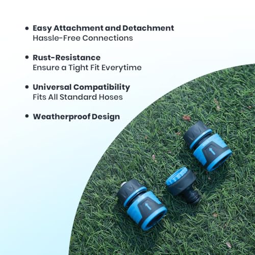 Image of IFFCO Urban Gardens - Hose Connectors - Set of 3 - Garden Water Hose Connector, Spray Nozzle to Hose, Pipe to Pipe Quick Connectors - Durable, Rust Resistance, Leakproof Design