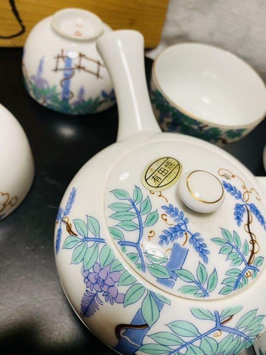 Amazon.co.jp: 有田焼 哲山作 茶器 急須 湯呑み6点セット 藤の花 