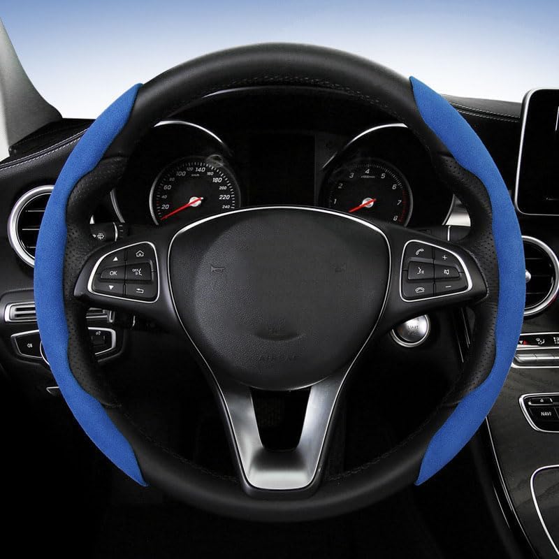 Image of Automaze New Carbon Fiber ABS Texture Steering Wheel Cover for Cars, Safe and Non Slip Car Interior Accessory (Suede Blue)