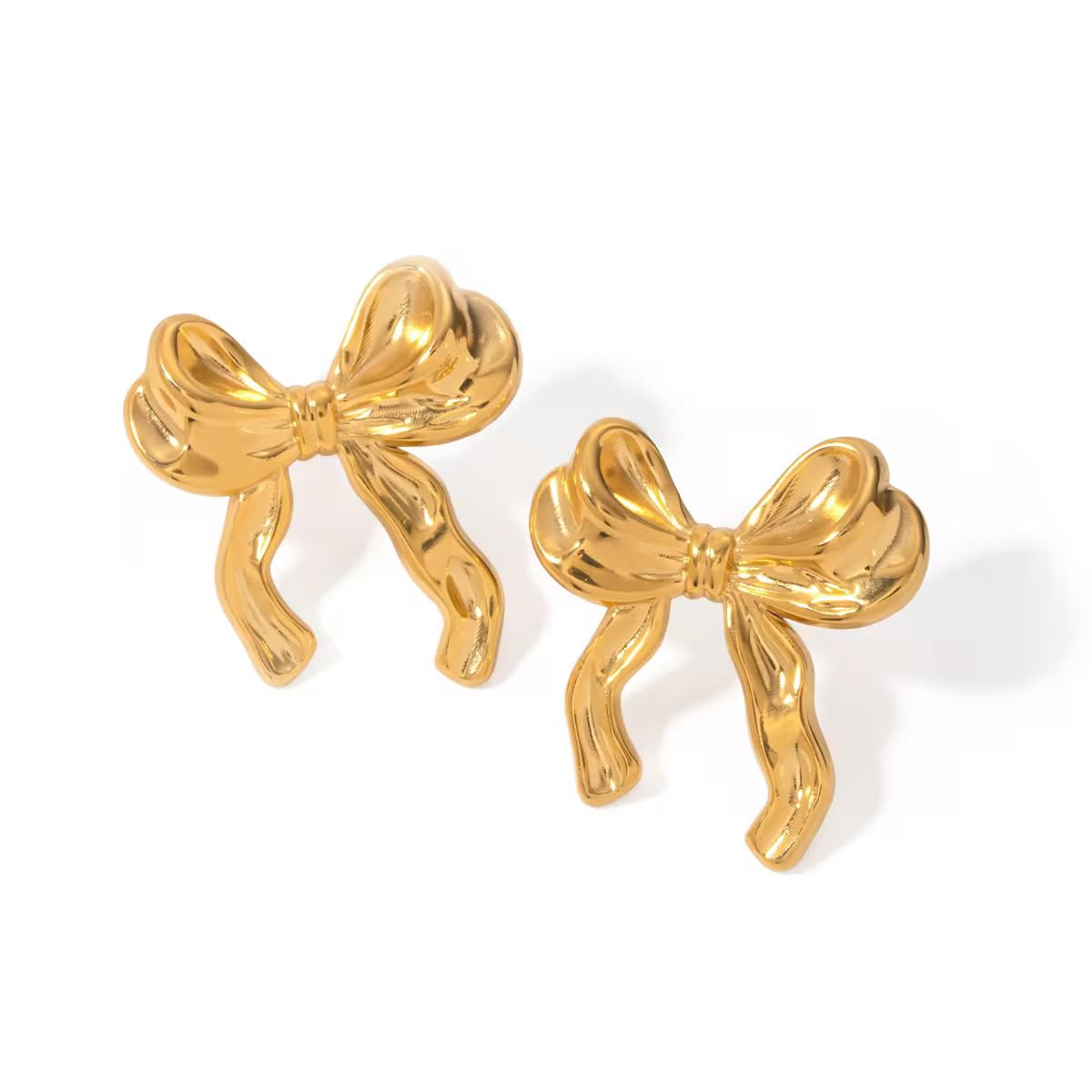 Bold Street Stainless Steel Golden Plated Ribbon Bow Stud Drop Earrings For Women | Christmas Gifts For Women & Girls (Gold) (B0DGRH25QH) Amazon Price History, Amazon Price Tracker