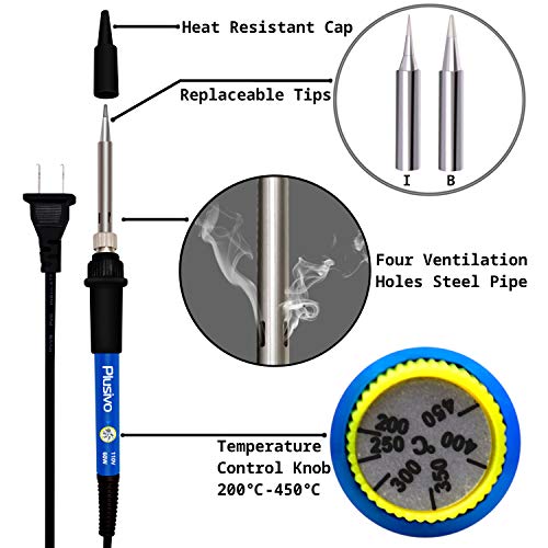 Soldering Iron Kit Electronics, Soldering Iron 60W Adjustable Temperature, Solder Wire, Wire Stripper, Desoldering Pump, Tweezers, Solder Tips, Mini Stand, Screwdrivers, Heatshrink Tubes from Plusivo