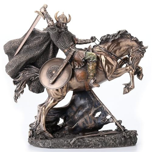 Figura Decorativa Guerrero Vikingo Montado en Caballo
