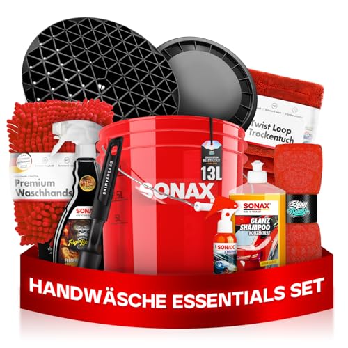 Auto Wascheimer Set 3 5GAL: Schmutzsieb & Deckel für die Auto Handwäsche + Sonax Shampoo + Sonax Detailer + Sonax FelgenBeast - schonende Reinigung für Lack & Felgen - Auto waschen | 11-teilig