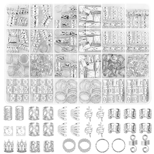 280 Pcs Hair Jewelry for Braids Silver Loc Jewelry for Hair Dreadlocks Braid Clips Accessories Metal Hairs Rings for Braid Cuffs Braid Clips Decorations for Women Men