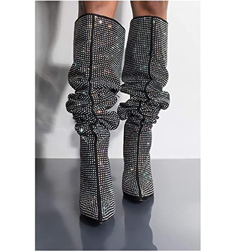 Women's All Over Diamond Rhinestone Stripe Front Slouchy Thigh High Stiletto Boots4