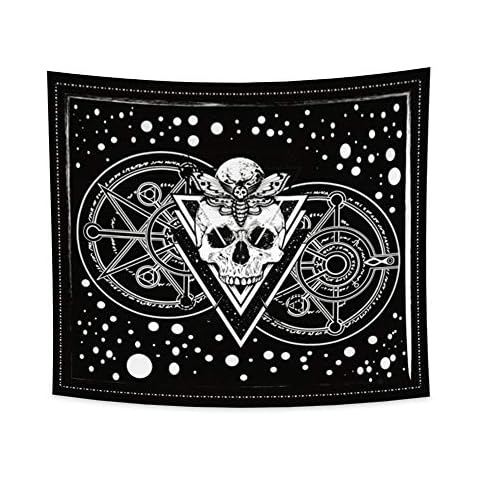 YONGFOTO 220x190cm Sugar Skull Tapestry, Head Skeleton Tapestries Moon Insect Butterfly White Dots Compass Divination Wall Hanging Tapestry for Living Room Dorm Decor Sofa Carpet Blanket Cover