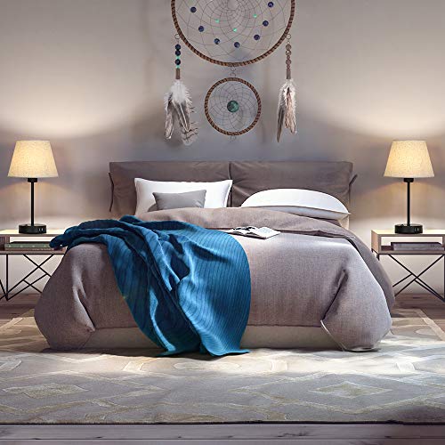 Js Nova Juns Table Lamp, Bedside Lamp Set Of 2 With Dual Usb Charging Ports, Modern Nightstand Light Perfect For Bedroom, Living Room, Study Room #TOP6