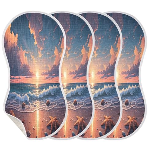 J JOYSAY Beach Sunset Orange Baby Burp Cloths for Boys Girls Large 22''x11'' Cotton 4 Layer Baby Spit-Up Rags for Girl Drool one sizex2 7