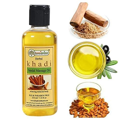 Image of Khadi Rishikesh Herbal Sandal Massage Oil Full Body Oil For improve the elasticity of skin cells, fairer skin, prevent wrinkles , reduce tanning ,acne, nourishes & moisturizes, Women /Men (sandal mo-4-kr)