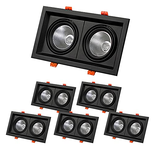IUokLU Paquete de 6 focos empotrables de Doble Cabezal Cuadrados con Forma de Globo Ocular focos de Aluminio con Rejilla LED focos empotrados de mazorca focos,7w*2-luz Blanca