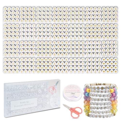 Image of FZIIVQU 1400 Pcs Letter Beads Kit, 28 Styles White Acrylic Alphabet Beads | Letter Beads for Jewelry Making wiht Number Heart Bead Friendship Bracelet Kit
