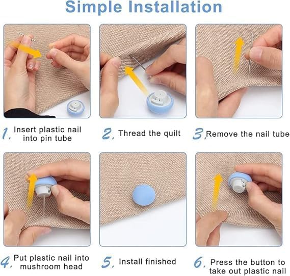 AANAHIL Quilt Fixer Clips, Cotton and ABS Material, Mushroom Shape, Stainless Steel Needle, Skin-Friendly, 3 cm, Pack of 12 2
