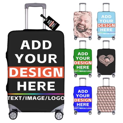 Customized Travel Luggage Cover Protecto with Your Photo and Text,Custom Travel Cover Protecto Design Your Own,Personalized Diy Picture Gifts for Family M(22''~25'') Black