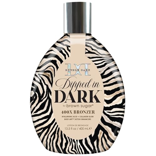 Brown Sugar Dipped in Dark Tanning Lotion, Double Dark 400X Bronzer with Hyaluronic Acid, Collagen & Tattoo Enhancers, 13.5 Fl Oz