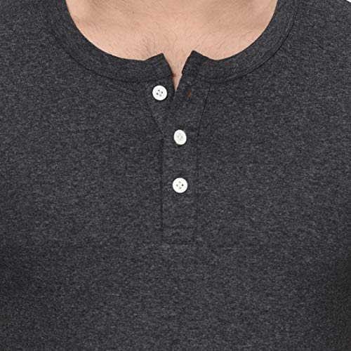 Image of London Hills Henley Neck T Shirt for Men | Tshirt for Man | T Shirt for Men | Mens Casual T Shirts | Cotton Blend Solid Half Sleeve Button Neck Slim Fit Casual Tee
