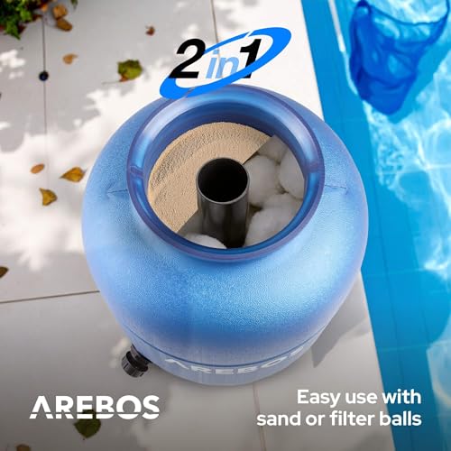 Arebos Arebos Sandfilteranlage mit Pumpe inkl. 600g Filterbälle | 350W | 9500 L/h | Tankvolumen bis zu 20 kg Sand | 7 - Wege Ventil mit Griff | mit Druckmanometer | Poolfilter | Blau - Detailansicht 2 | Poolpumpen