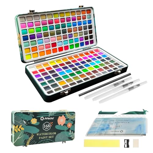 SUNGENIX 168 Farben Aquarellset im Koffer - Premium Set mit Neon & Metallic Farben für Erwachsene, Hobby-Maler & Kunststudenten - Ideal für Reisen, Freilichtmalerei & als kreatives Geschenk