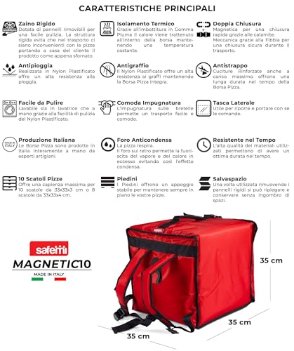 Safemi Zaino Termico Rigido Magnetico Porta Pizze Da Asporto 10 Cartoni Magnetic 10 Rosso - 8