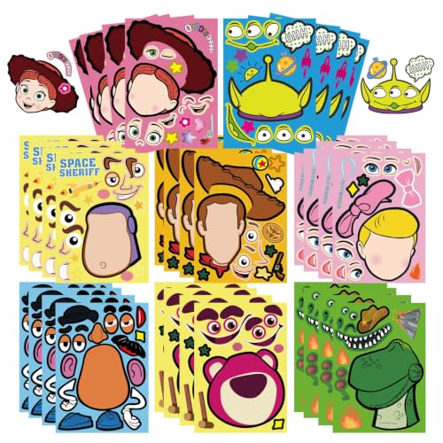 Image of 32Pcs Make a Face Toy Story Stickers, Make Your Own Sticker Sheets, Mix & Match 8 Character Designs, Kids Party Favors, Classroom Rewards & Decorations