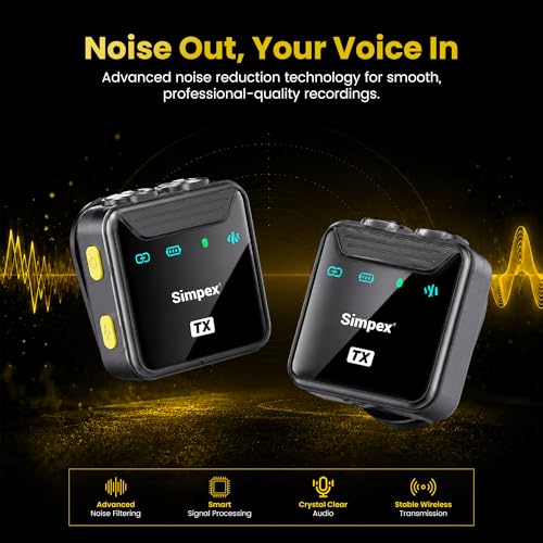 Image of Simpex VLOGMATE-1 Wireless Microphone System Featuring Intelligent Noise Reduction, 20m Range, and Wide Compatibility for DSLR, Android, iOS, Laptops, Perfect for Vlogging, Interviews & Video Shoots.