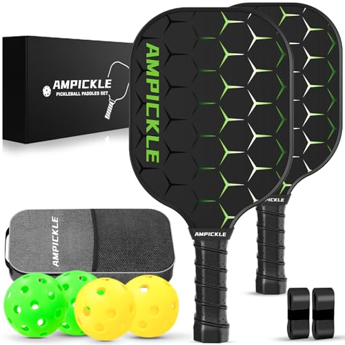 Image of Pickle Ball Paddle,Fiberglass Pickleball Paddles Set of 2,Frosted Surface Pickleball Rackets, USAPA Standards,Oversized Sweet Spot Pickle Ball Paddle for Indoor Outdoor (B-2Honeycomb Green)