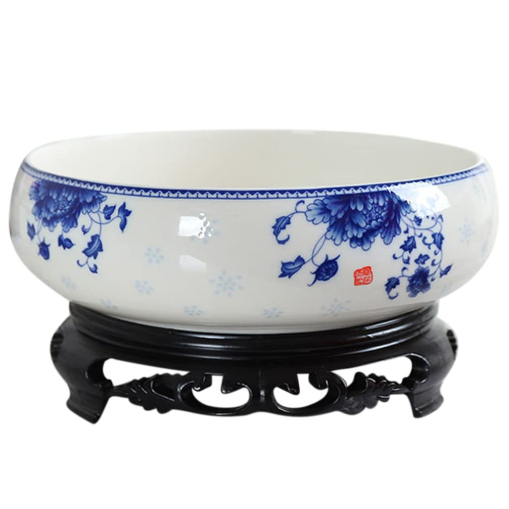 ERINGOGO Ceramic Planter Fish Tank With Base, 18CM Daffodil Pot Turtle Bowl Water Tank Hydroponic Bonsai Planter Oriental Style Flower Container, Non-hole