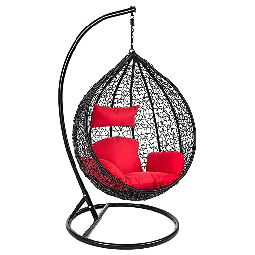 Furniture Kart Wrought Iron Single Seater Swing Chair With Stand, Cushion ( Large , Black ), 61 centimeters