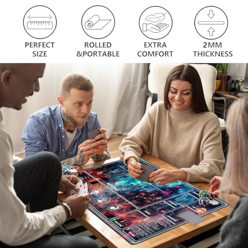 Image of for MTG Playmat with Card Storage Bag,Non-Slip Rubber Base & Smooth Surface 24x14in,Beginner-Friendly Magic Mat for Commander Deck,Cyberpunk Neon City