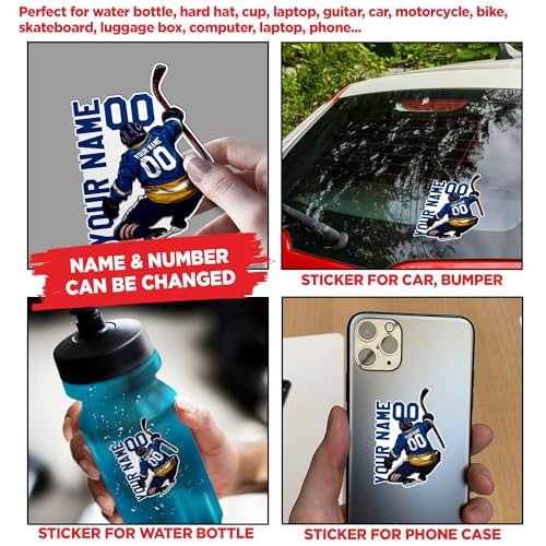 Custom Ice Hockey Sticker - Personalized Name, Number Hockey Jersey Back Side Waterproof Die-Cut Vinyl Sticker Decal for Water Bottle, Car, Phone, Laptop, Hockey Sticks Birthday Gifts Sports Lover - Image 3