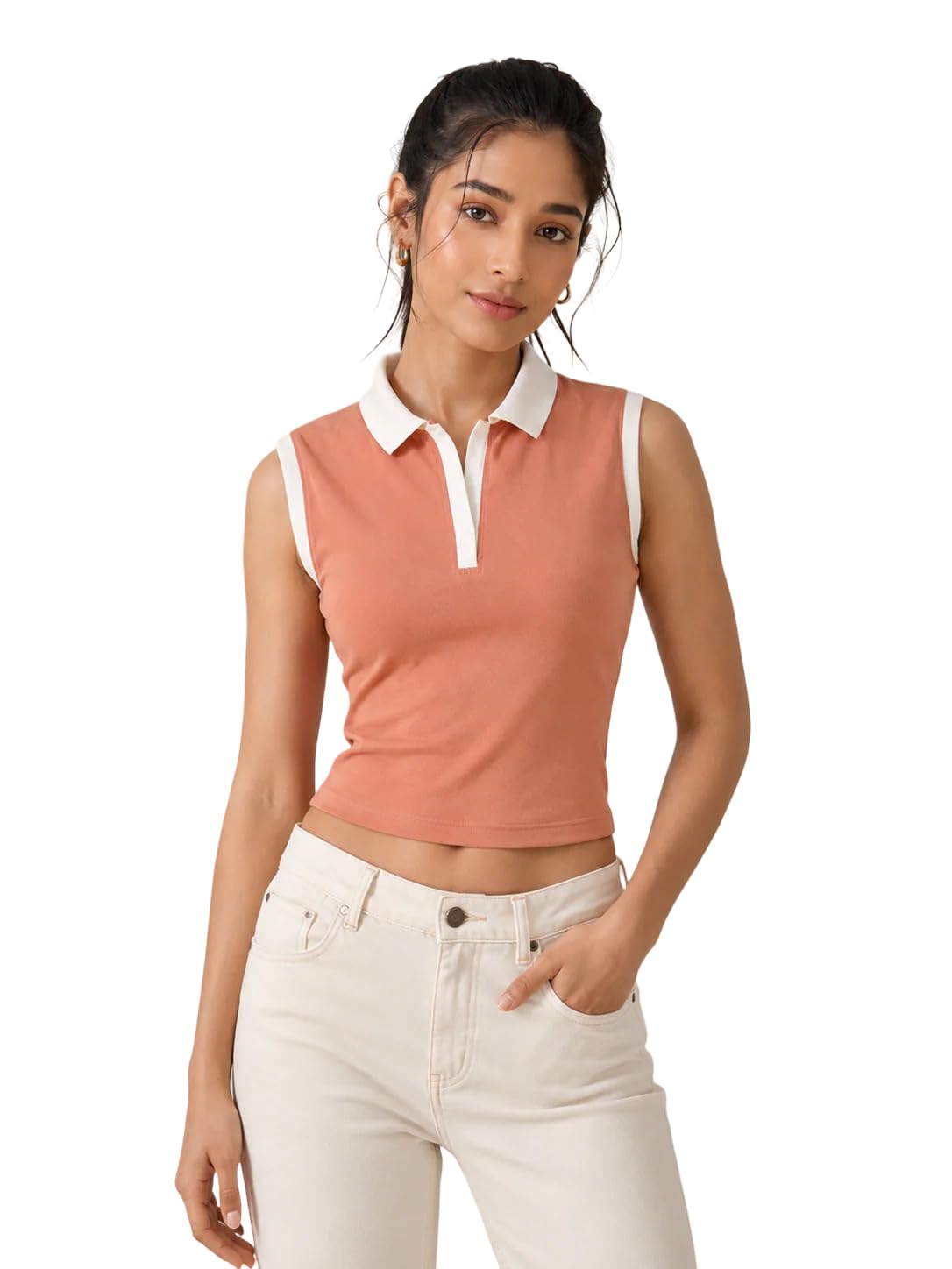 Women's Premium Baby Tee Polo Top | 240 GSM 100% Cotton Terry Gold Finish Lycra | Ribbed Collar & Placket | Sleeveless Slim Fit-picture-42