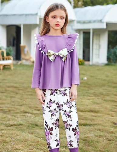 Image of mksodopy Toddler Girl Clothes Girl Fall Winter outfits Cotton Long Sleeves Ruffle Top Pants Little Girl Clothing Set