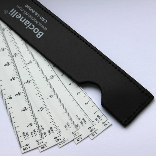 Bocianelli 15 cm, fächerförmiges Kunststoff-Lineal mit 5 Flügeln, 1:10, 1:15, 1:20, 1:25, 1:30, 1:33, 1:40, 1:50, 1:75, 1:100, 1:125, 1:150, 1:200 1:25 0 1:300 1:400 1:500 1:750 1:1250 Cover