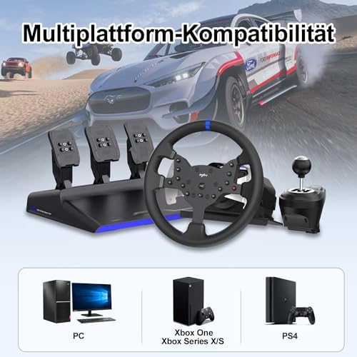 Image of PXN V99 Steering Wheel: 3.2Nm Force Feedback, PC, PS4, Xbox One, Xbox Series X /S, Formula-Racing Paddles, Hall-Effect Pedal