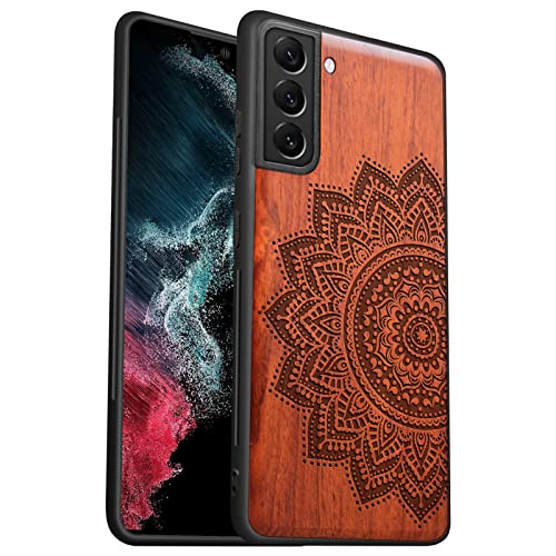 Custodia in Legno per Samsung S21 FE Cover Rosea Antiurto con Protezione Compatibile con Galaxy S21 FE Case Paraurti Robusto TPU Mandala disegno arte
