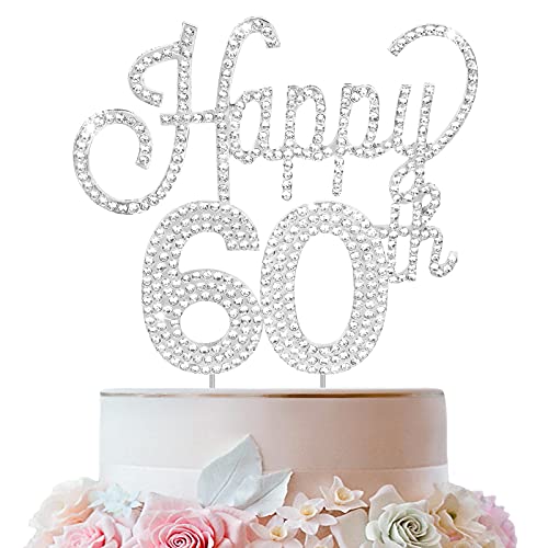Lingteer Happy 60Th Birthday Silver Rhinestone Cake Topper - Cheers To 60Th Birthday Sixty Years Old Anniversary Party Cake Centerpieces Topper Decorations Gift Sign. #TOP3