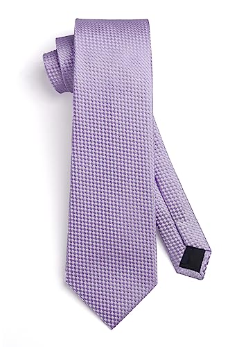 Image of HISDERN Plaid Ties for Men Classic Checkered Tie and Pocket Square Cufflinks Tie Clip Set Woven Men's Necktie Business