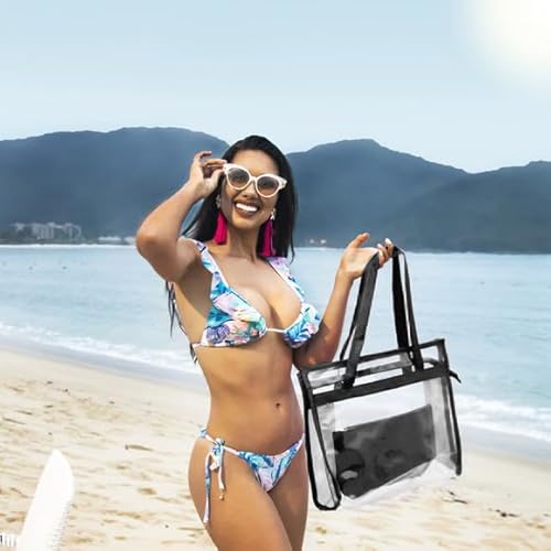 Bolsa feminina praia sacola transparente 2 necessaires preta